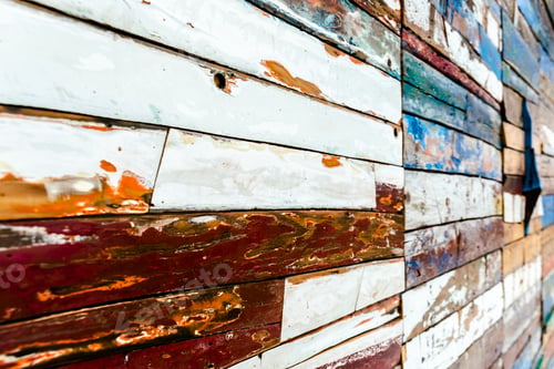 Preview: Painted wooden boards of various colors aged, natural texture background.