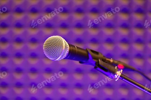 Preview: Close up on a professional microphone in a recording studio