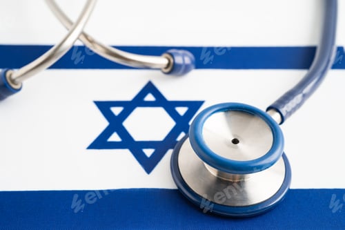 Preview: Stethoscope on Israel flag background, Business and finance concept.