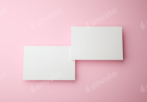 Preview: 3d Render. Two business cards mockup on pink background. Business and branding identity concept