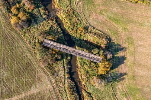 Preview: Aerial view of bridge to nowhere. An old bridge in Latvia never getting ready. Sati, Latvia