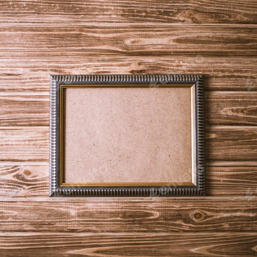 Preview: vintage photo frame on wooden board background texture