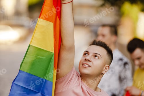 Preview: Group of smiling different people on a lgbt