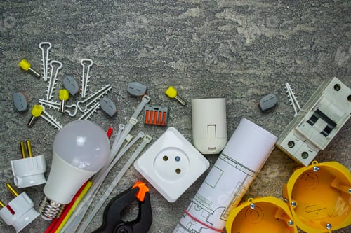 Preview: Electrical tools and a set of components for use in electrical installations