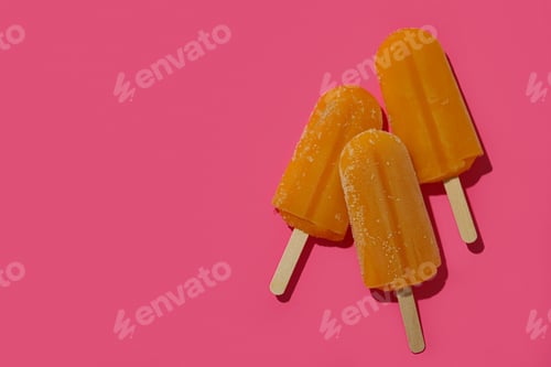 Preview: Mango or caramel ice cream sticks on pink background