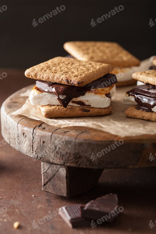 Preview: homemade marshmallow s'mores with chocolate on crackers