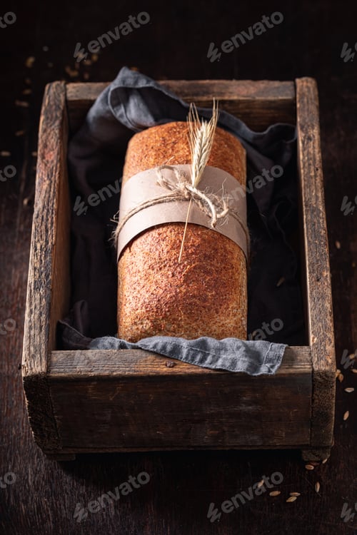 Preview: Multigrain loaf of breads baked in home bakery.