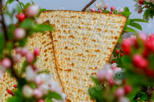 Preview: Jewish holiday a Passover festive table featuring matzah unleavened bread