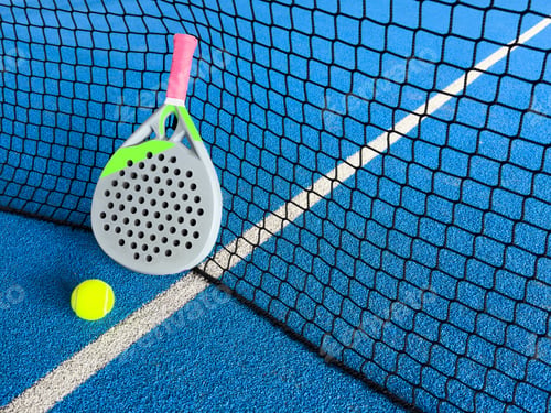 Preview: paddle tennis objects on artificial turf ready for tournament