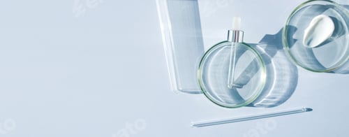 Preview: petri dishes on light background cosmetic research concept with place for text
