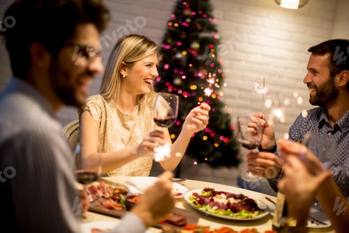 Preview: Friends celebrating Christmas or New Year eve at home