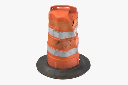 Preview: Worn Orange Safety Barrel with Reflective Stripes