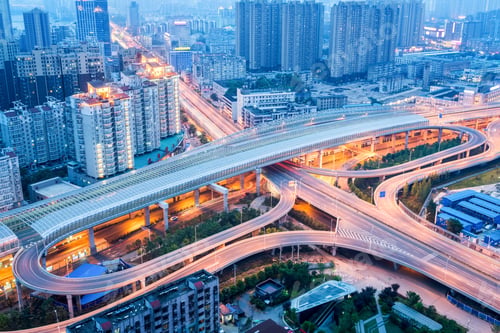 Preview: wuhan city interchange closeup in nightfall