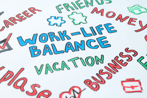 Preview: Concept of work-life balance, writing in notebook.