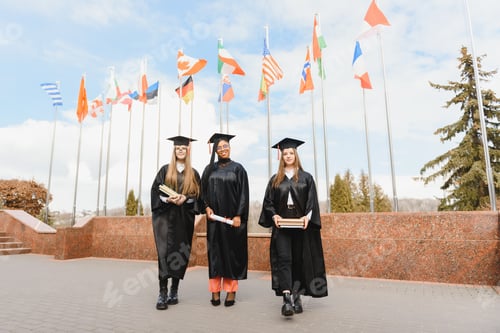Preview: group of multiracial university graduates at graduation ceremony