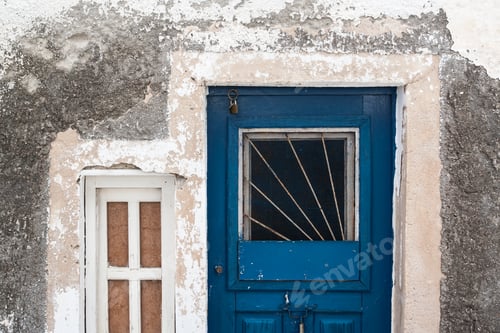 Preview: Abstract of Home Wall, Door and Window on the Island of Santorini Greece.