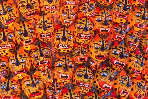 Preview: Traditional colorful mexican masks. Tiger heads design