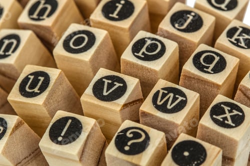 Preview: English alphabet lowercase, collage of isolated wood letterpress printing blocks