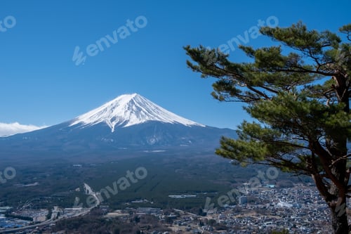 Preview: View of Mount Fuji, Mount Fuji's exceptionally symmetrical cone, which is snow capped for Japan.