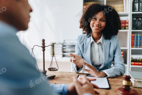 Preview: african american attorney, lawyers discussing contract or business agreement at law firm office, Bus