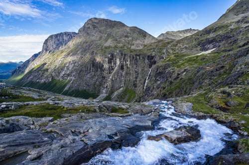 Preview: Mountainous landscape viewed from Trollstigen pass, Andalsnes, More og Romsdal, Norway