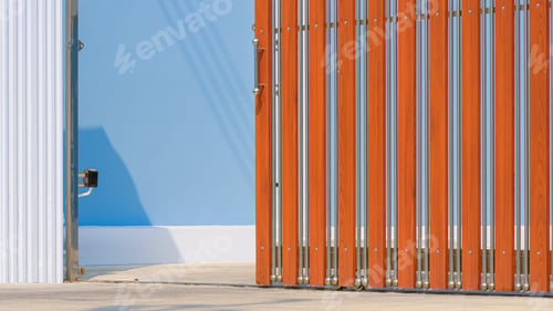 Preview: Electric sliding gate door in front of modern house, perspective side view