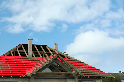 Preview: Roof of house under construction against sky