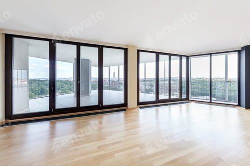Preview: Modern white empty loft apartment interior, living room hall, ace panorama,