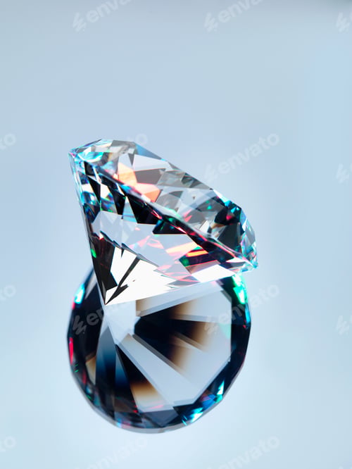 Preview: Brilliant cut diamond glistening against a soft blue background