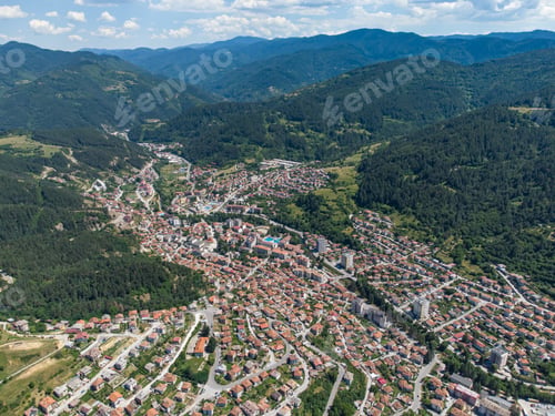 Preview: Devin, Bulgaria. Aerial view to the small city in the mountains.