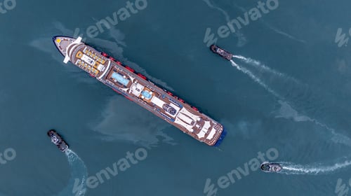 Preview: Aerial view luxury ocean cruise ship on clam blue sea, Elegant modern travel lifestyle, Luxury