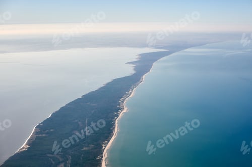 Preview: Aerial view from airplane window to Curonian spit in Kaliningrad Oblast, Russia, national park
