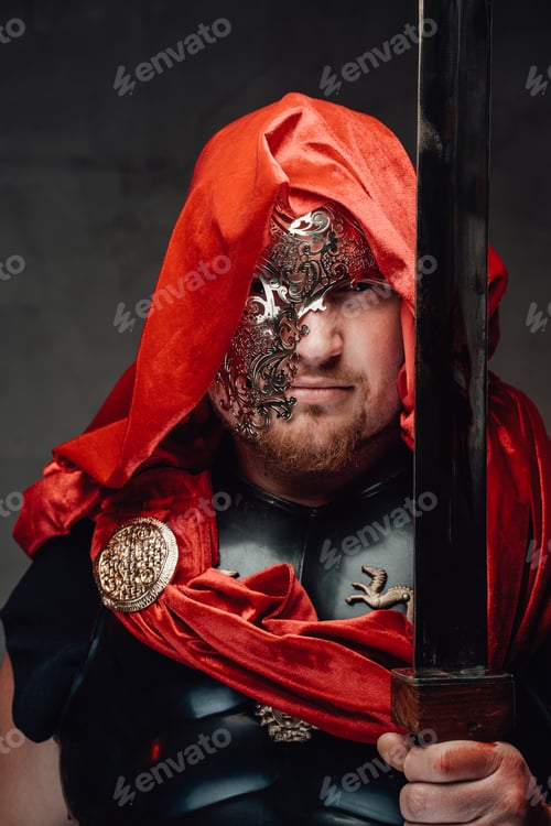 Preview: Serious roman slayer's headshot in dark background