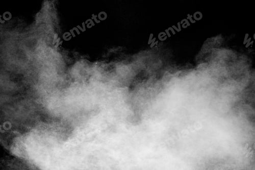 Preview: White dust cloud in the air.Abstract white powder explosion against black background.