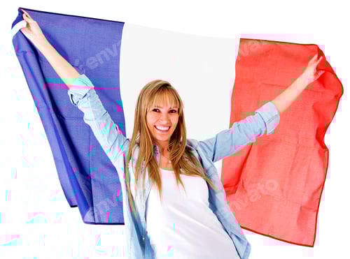 Preview: Smiling Woman Holding French Flag with Joy