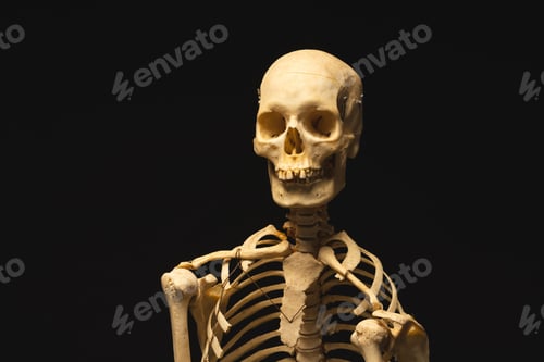 Preview: Plastic skeleton with copy space on black background