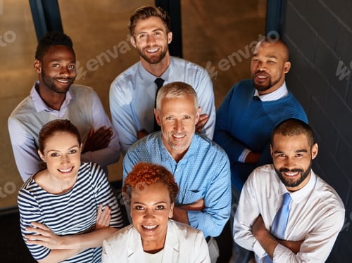 Preview: Theyre a team of achievers. High angle portrait of a diverse business team.
