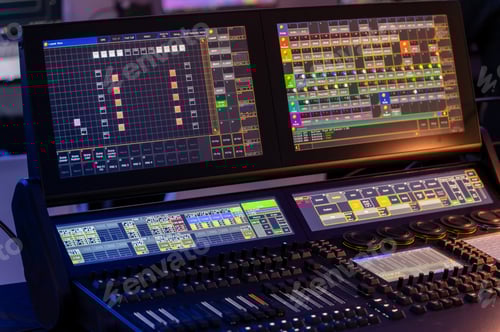 Preview: Illuminated Lighting Console in a Darkened Workplace