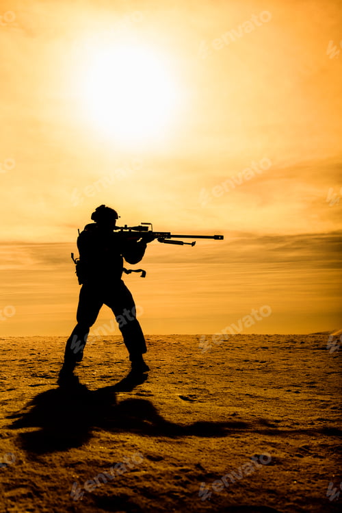 Preview: Silhouette of soldier with sniper rifle