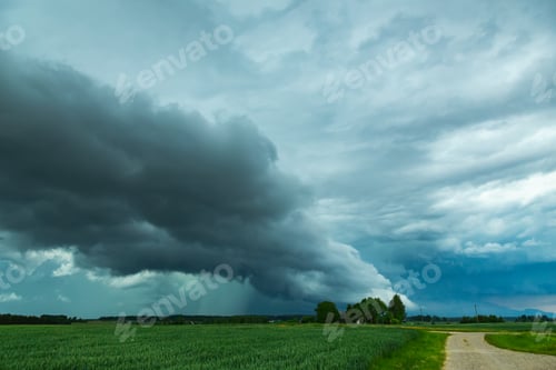 Preview: Severe thunderstorm clouds, landscape with storm clouds