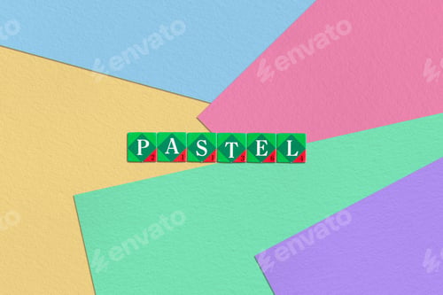 Preview: Scrabble letters spelling pastel on colorful paper background