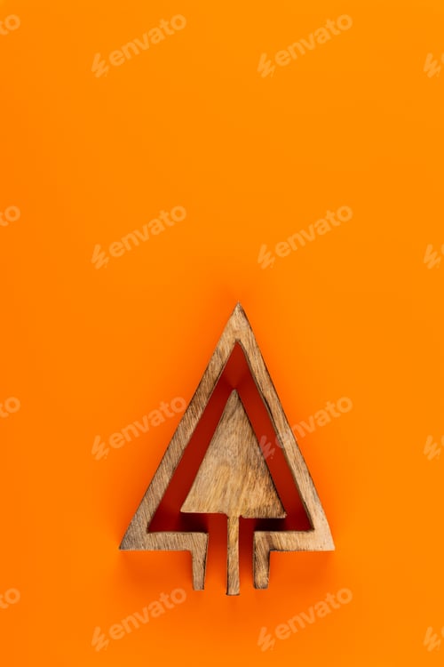 Preview: Christmas decor. Christmas decorations on orange background. Flat lay, top view, copy space.