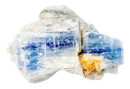 Preview: unpolished blue kyanite crystals in rock isolated