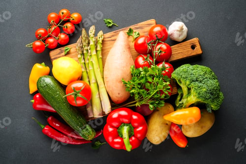 Preview: Healthy food assortment on white background.