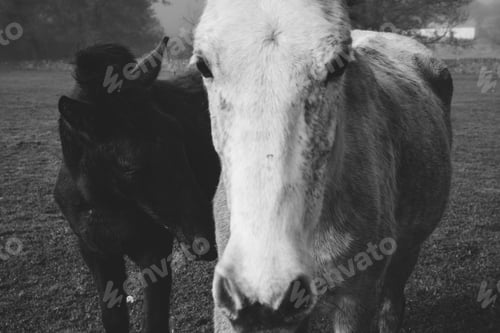 Preview: Horses on meadow in fog