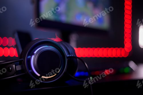 Preview: Background of headset with computer playing Online Game streaming desktop