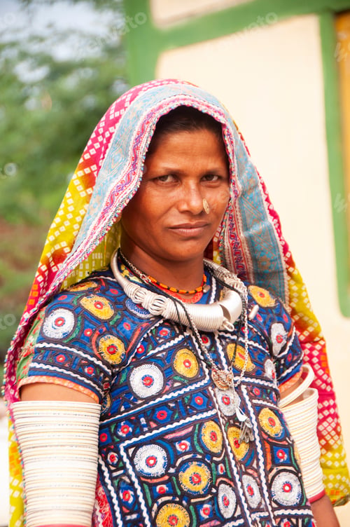 Preview: Portrait of traditional beautiful tribal woman, India.