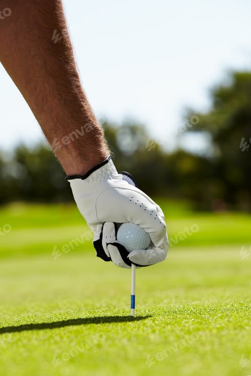 Preview: The routine before the hole. A golfer putting his tee into the ground on the golf course.