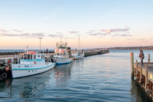 Preview: Mornington Harbour with fishing boats at sunset