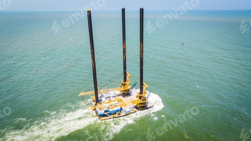 Preview: Large construction barge in a body of water. Texas coast, Port Aransas, Corpus Christi Channel